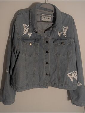 Between Us Light Blue Butterfly Denim Jacket